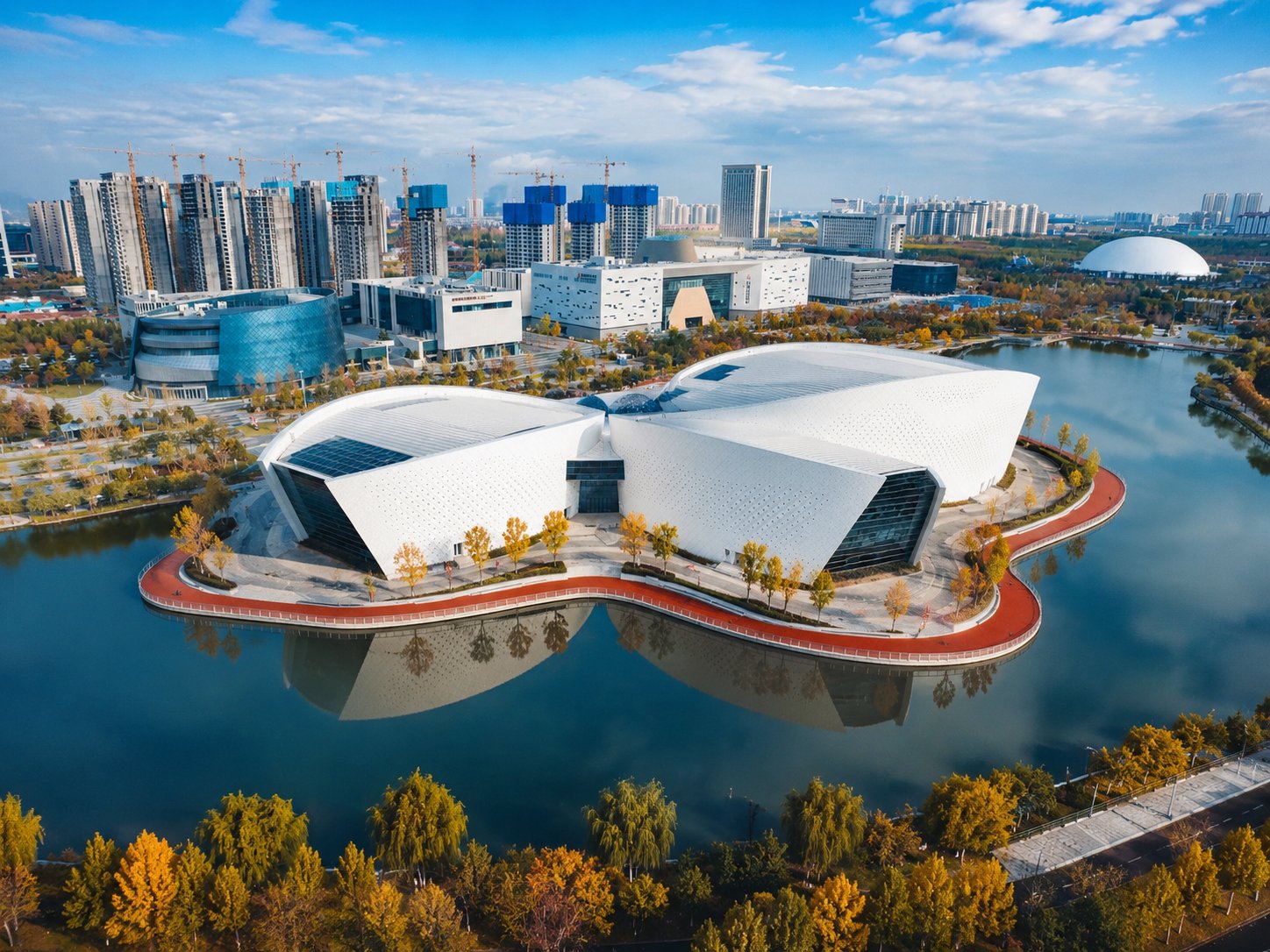 淄博保利大剧院秋季城市航拍