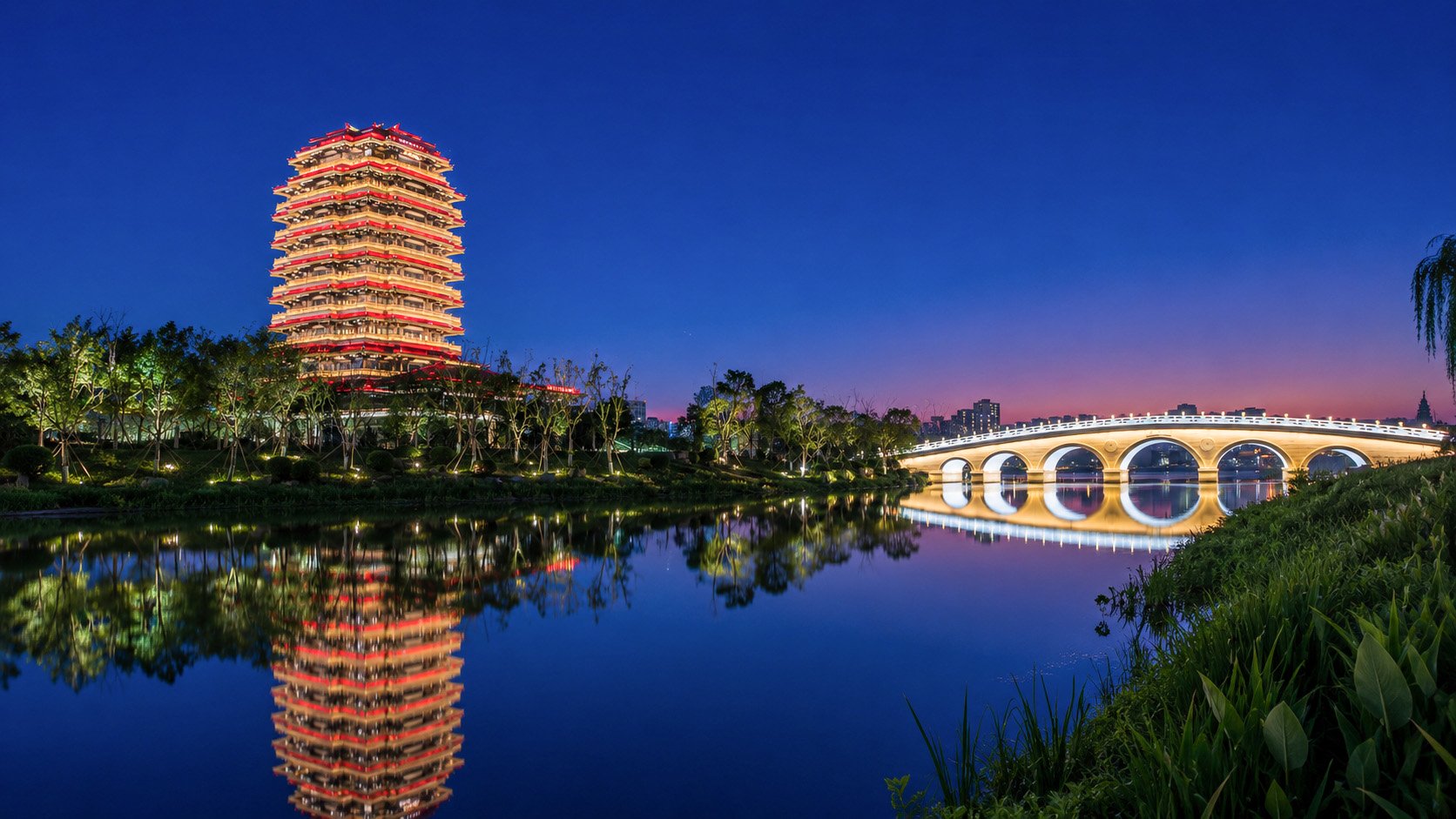 淄博齐盛湖夜景摄影|2018年海岱楼城市影像记录