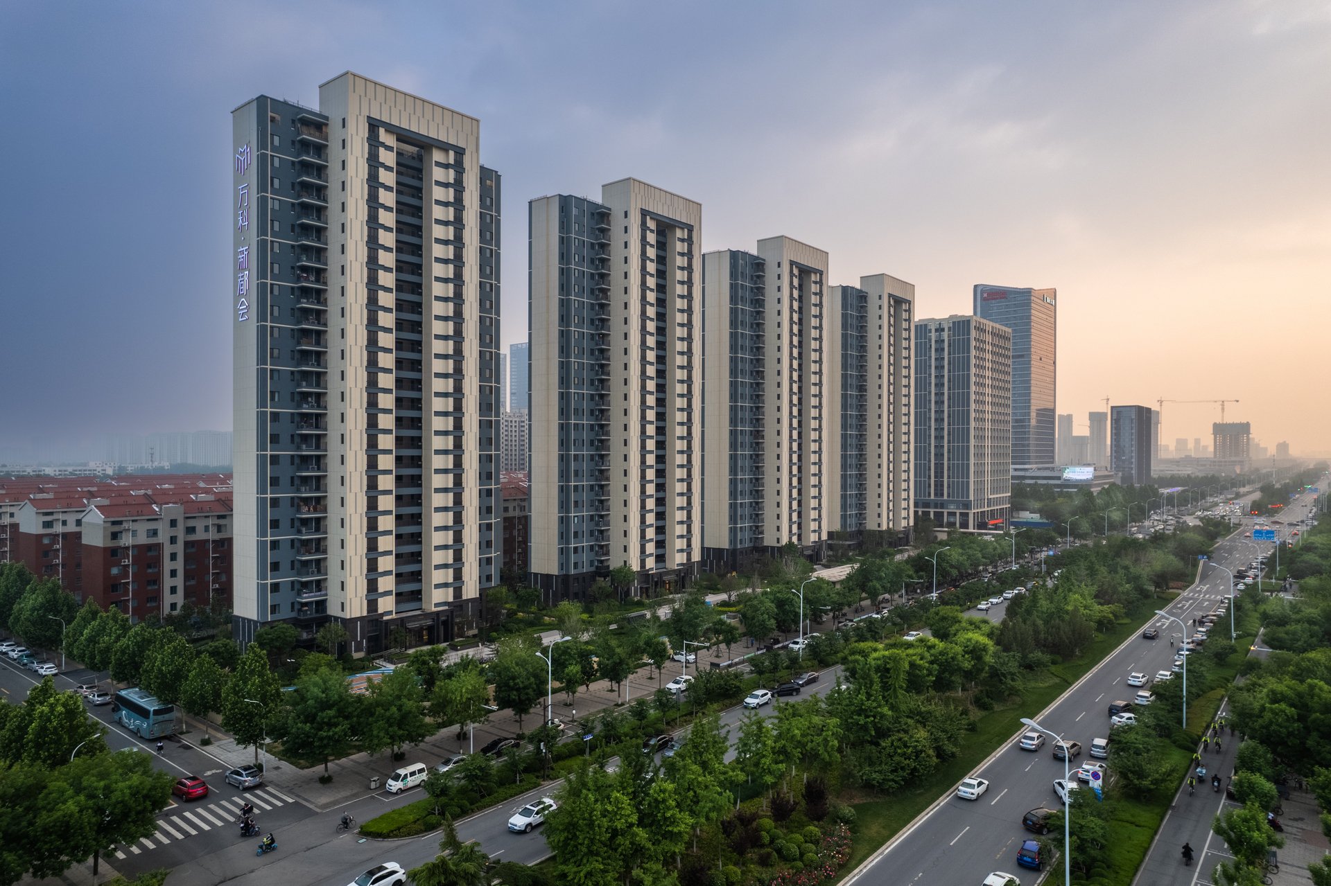 淄博万科新都会住宅建筑夕阳航拍摄影