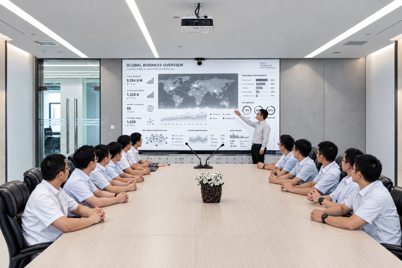 兆物网络科技企业会议与数据演示场景摄影