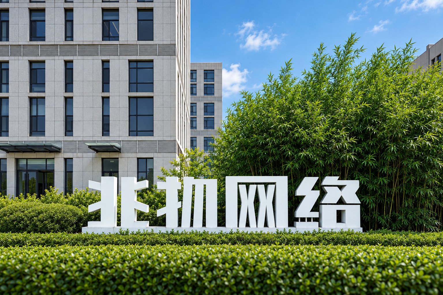 山东兆物网络企业总部入口标识与建筑空间摄影