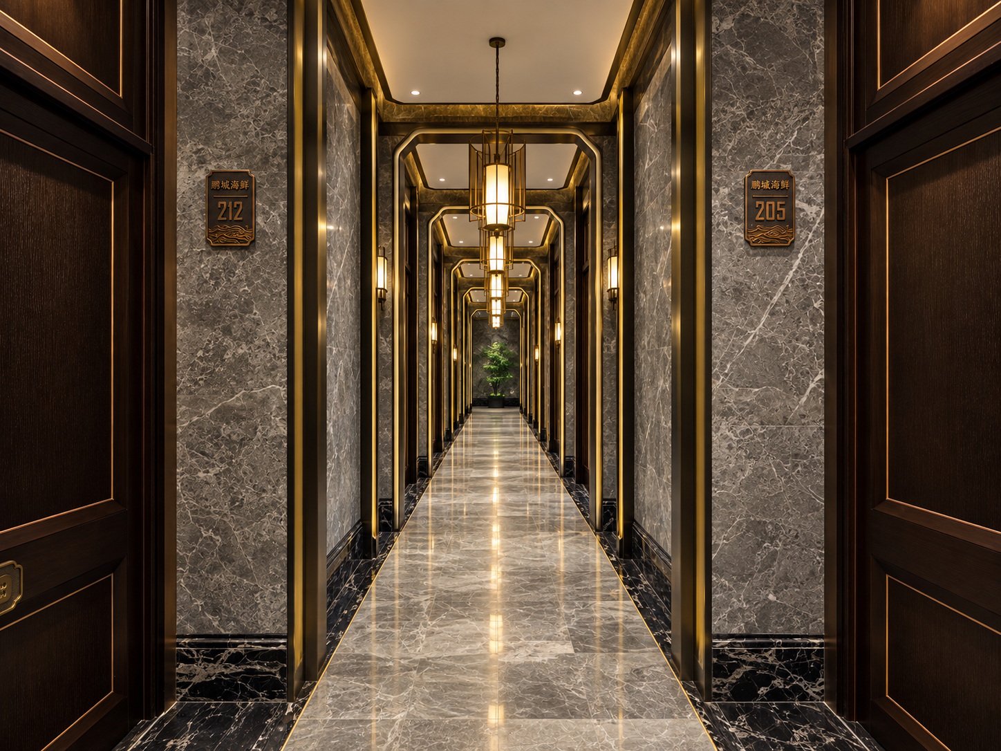 鹏成海鲜高端餐厅包间走廊建筑摄影