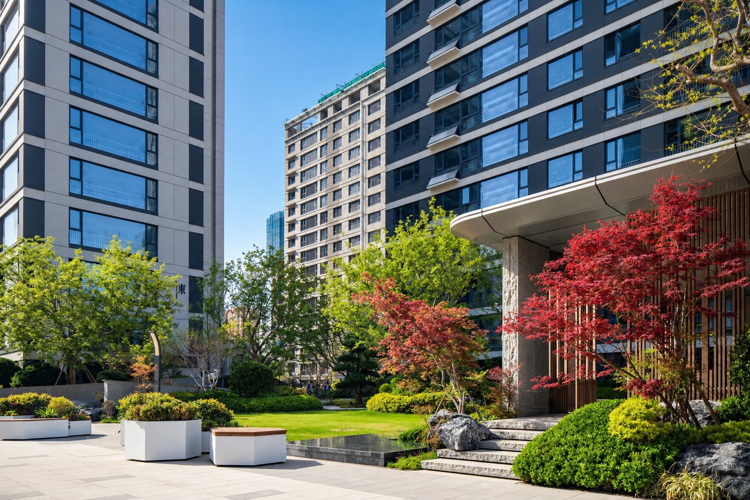 金城荣基臻岳住宅园林景观与建筑实景-淄博地产摄影