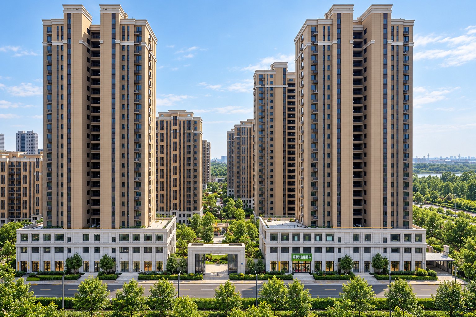 中低空视角下的新湖居住宅建筑群