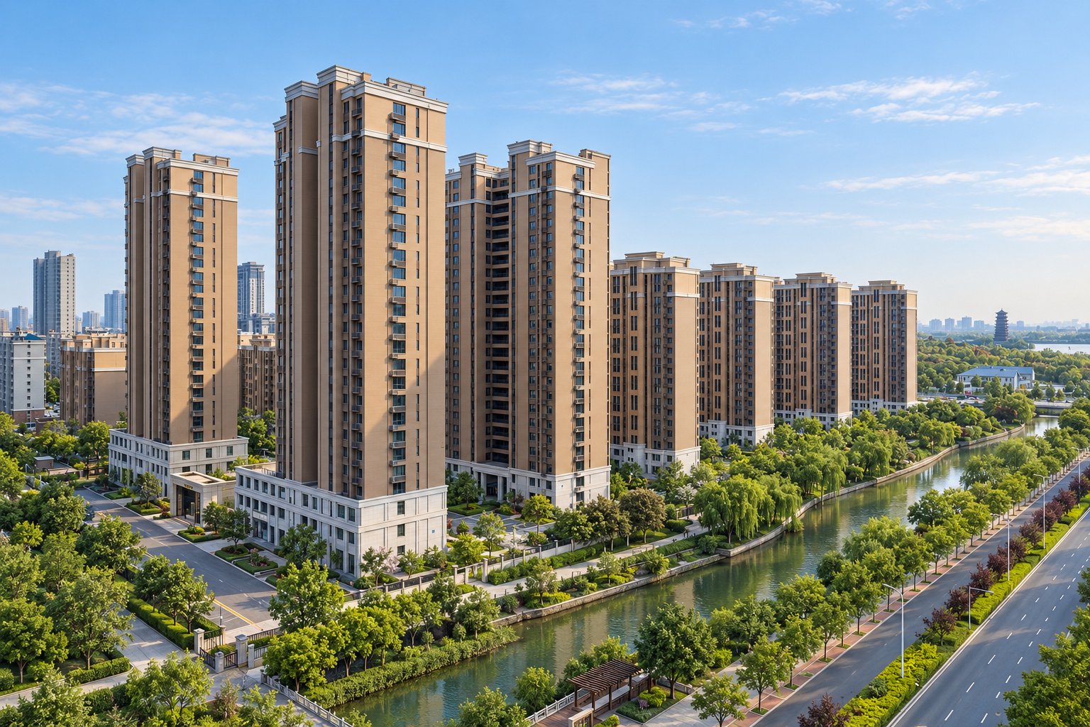 鑫马新湖居住宅社区与城市环境航拍-淄博无人机航拍