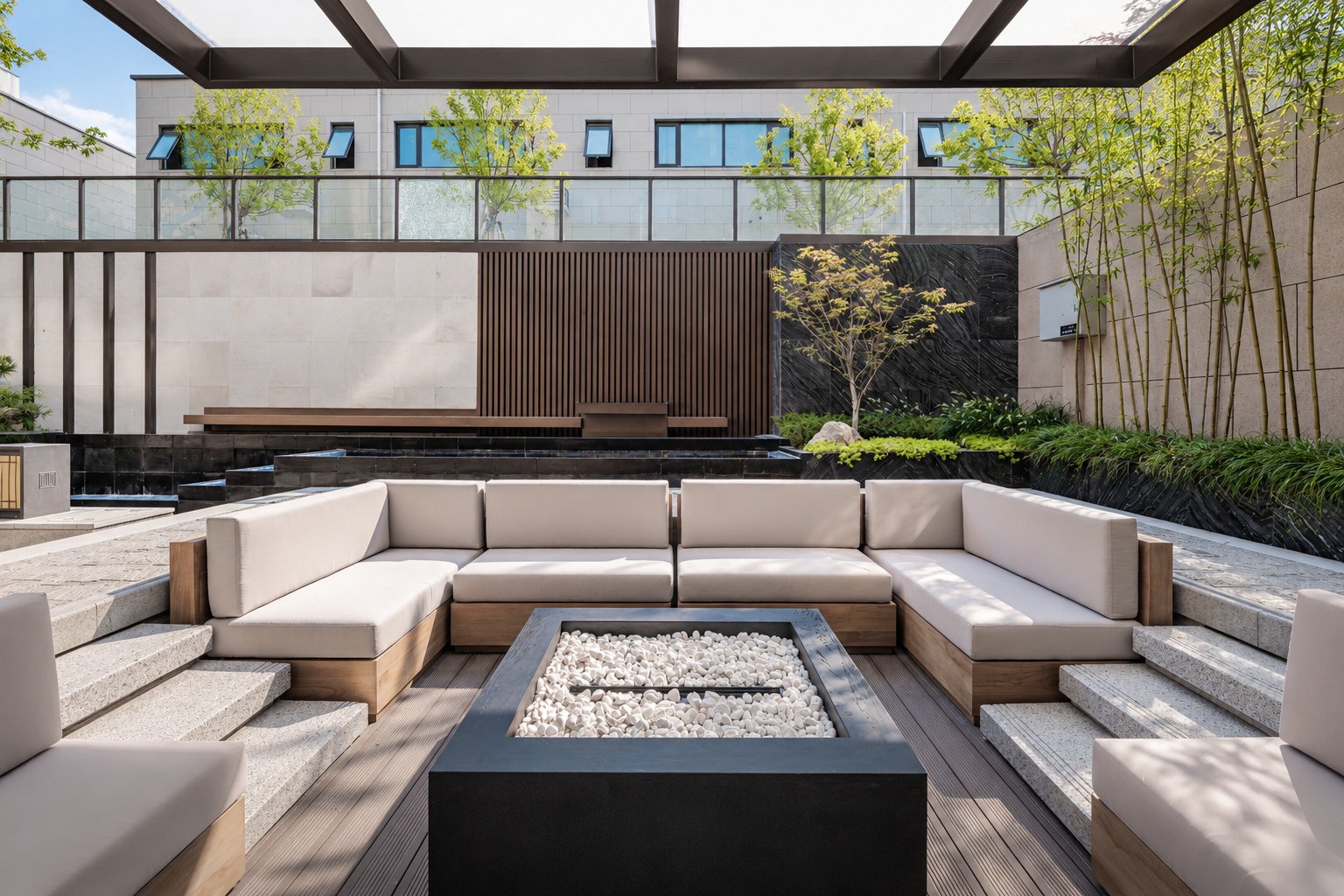 淄博豪宅庭院摄影-宏程云棠下沉庭院