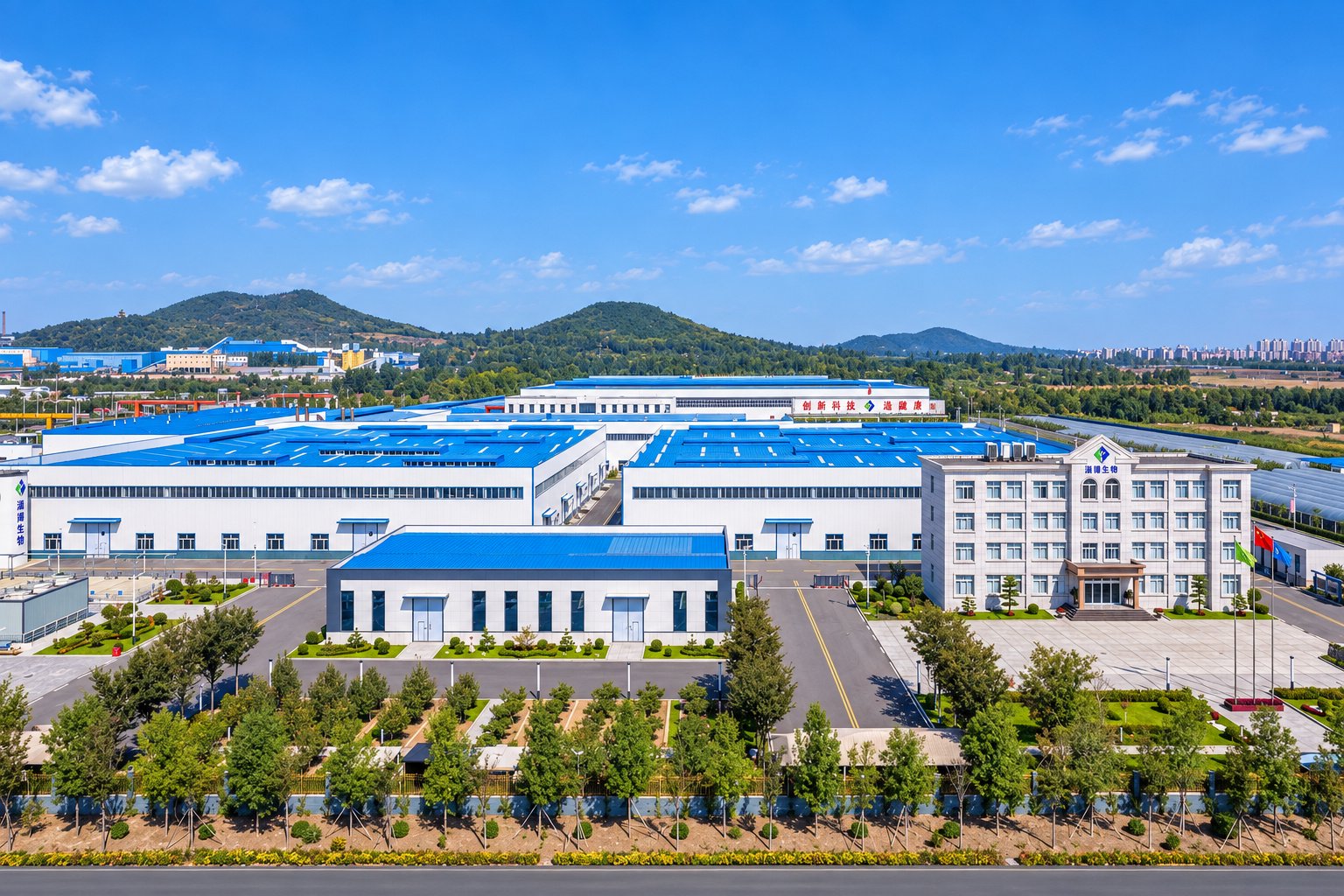 山东润涵生物科技工厂建筑群无人机航拍-淄博工厂航拍