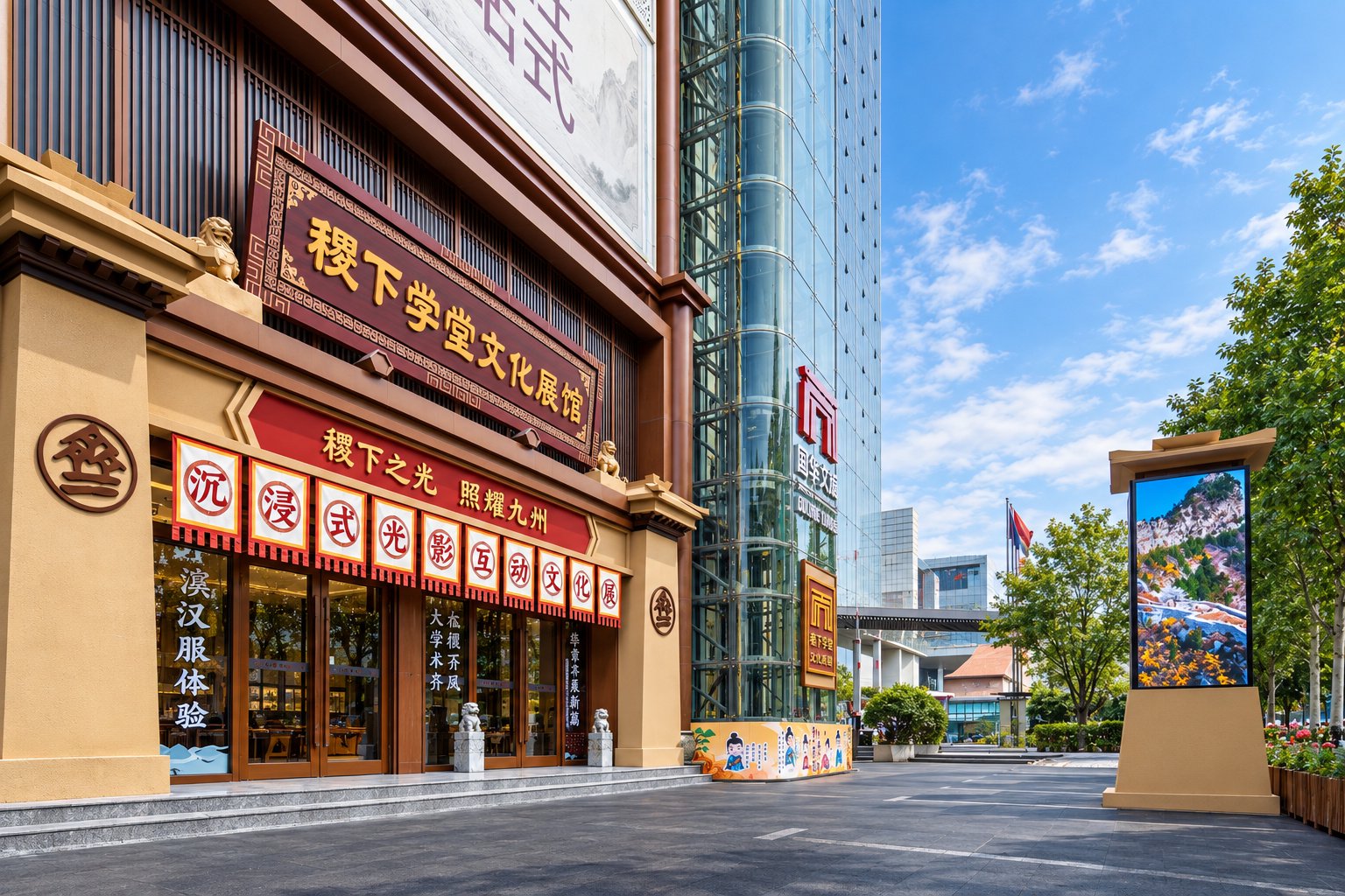 淄博稷下学宫文展馆建筑外立面与入口环境摄影