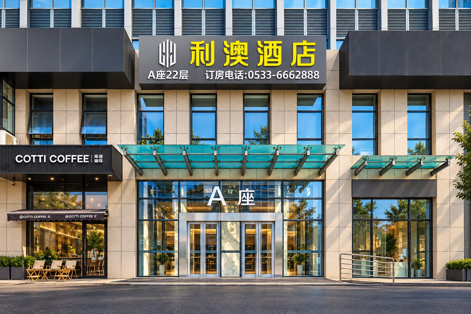 淄博利澳酒店中欧大厦A座建筑入口外景-淄博酒店摄影