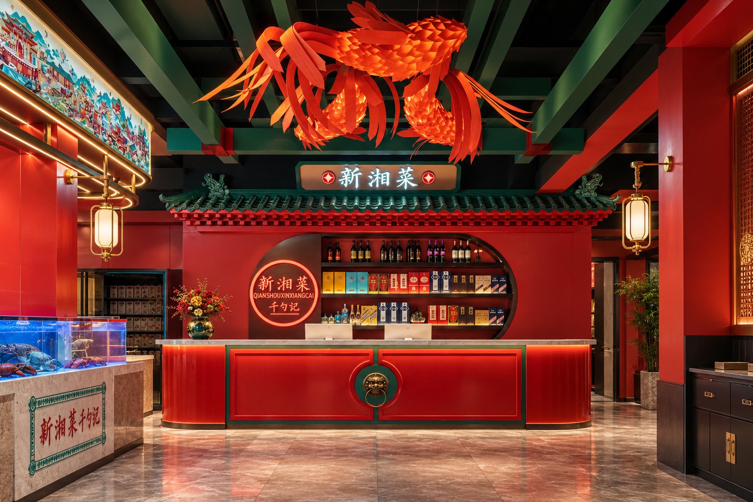 滨州千勺记新湘菜酒店建筑外立面蓝调夜景-餐厅商业空间摄影