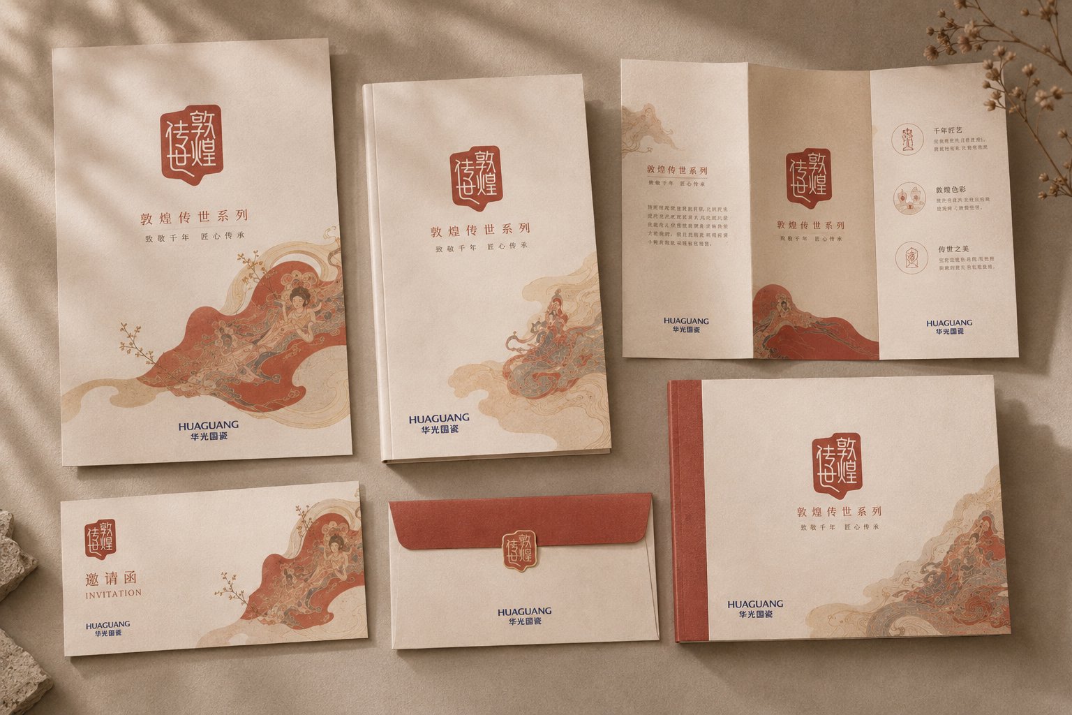 敦煌传世系列品牌宣传手册邀请函及折页系统设计