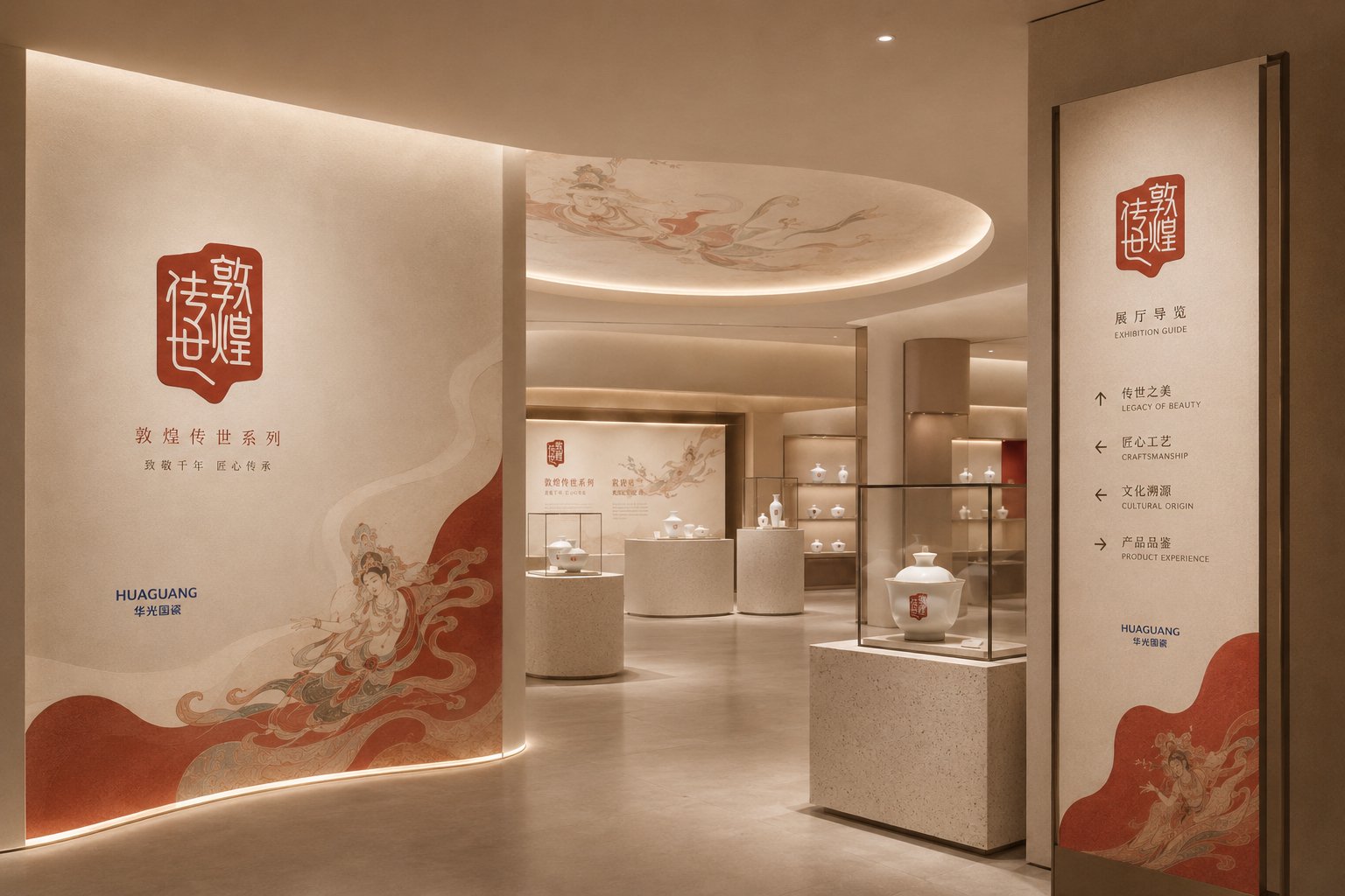 华光国瓷敦煌传世系列文化展陈空间与品牌导视视觉设计