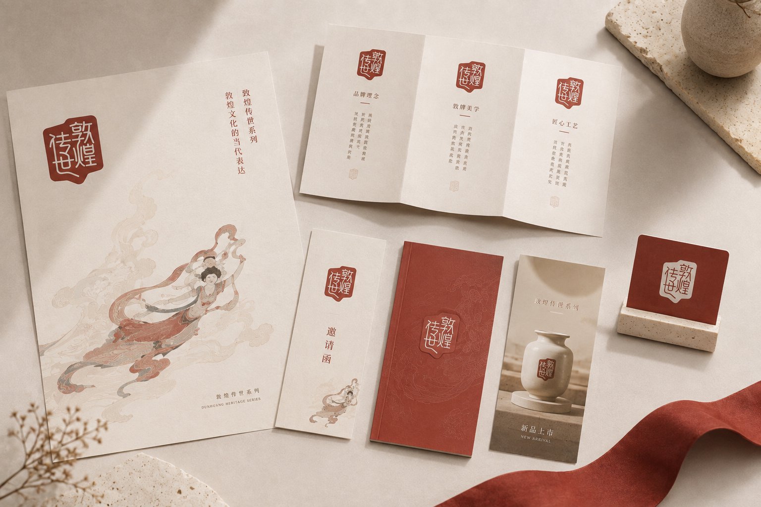 敦煌传世系列品牌画册宣传折页与邀请函视觉设计