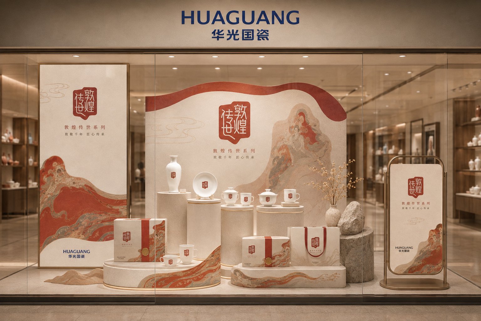 敦煌传世系列品牌橱窗陈列与陶瓷产品展示设计