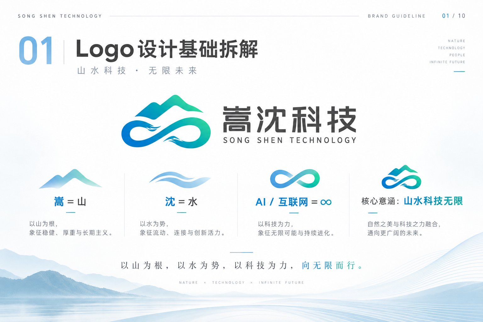 上海嵩沈科技Logo设计,山水与无限符号的基础拆解