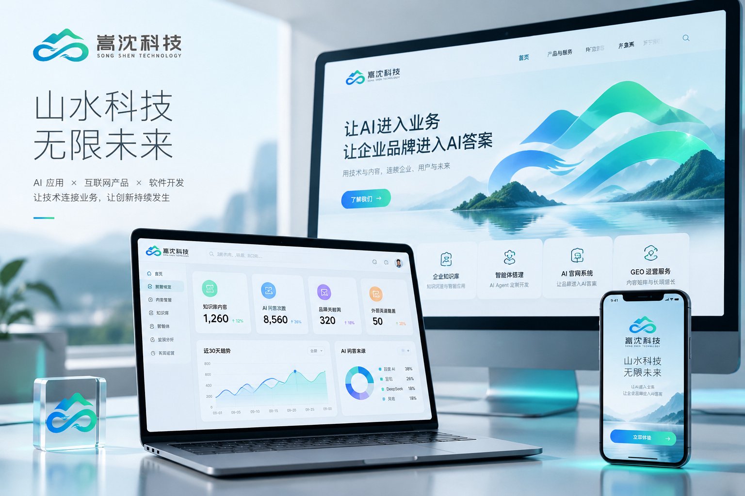 上海嵩沈科技数字界面设计,官网与管理平台的品牌应用