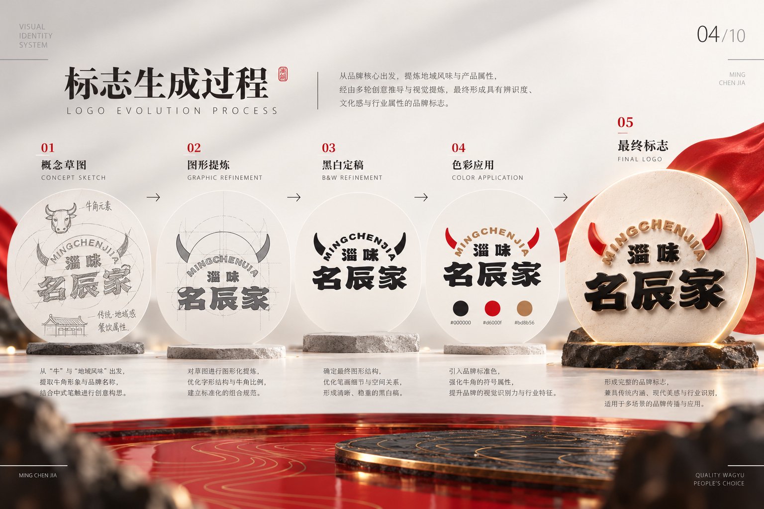 淄味名辰家Logo设计从概念草图到最终标志的演变