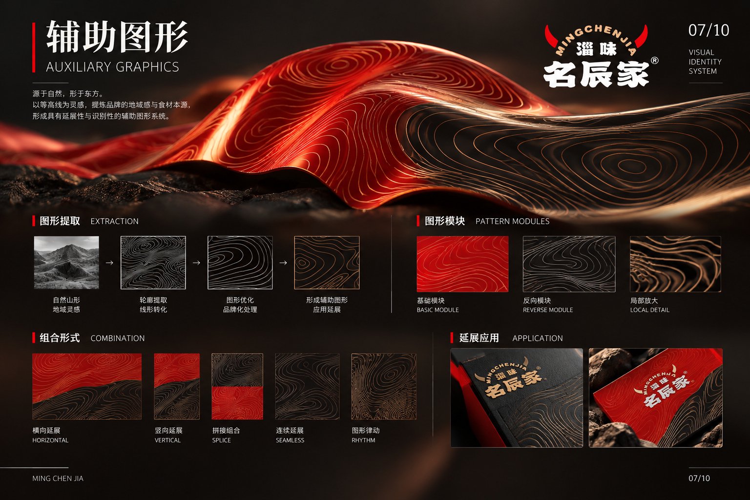 淄味名辰家品牌等高线辅助图形提取与延展设计