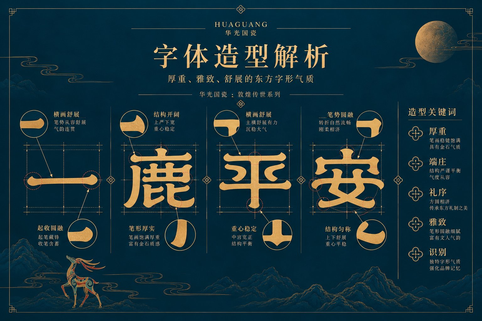 华光国瓷一鹿平安中文字标造型解析，展示字体结构、笔画特征与品牌视觉设计细节