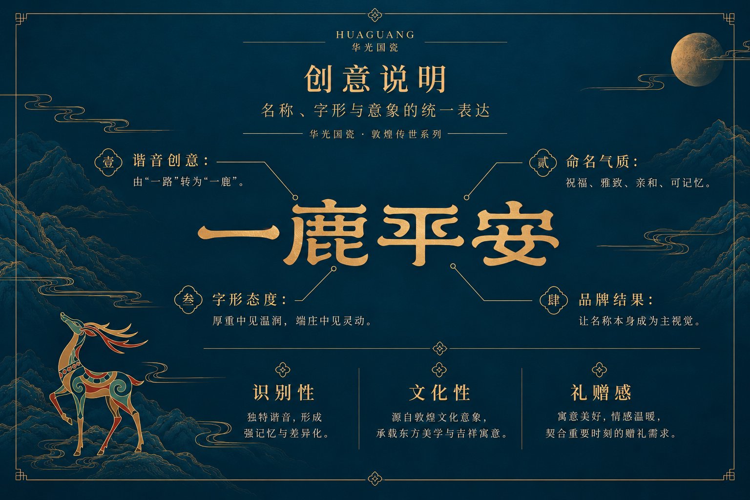 华光国瓷一鹿平安品牌创意说明，解析产品命名、字体形态、文化属性与视觉识别价值