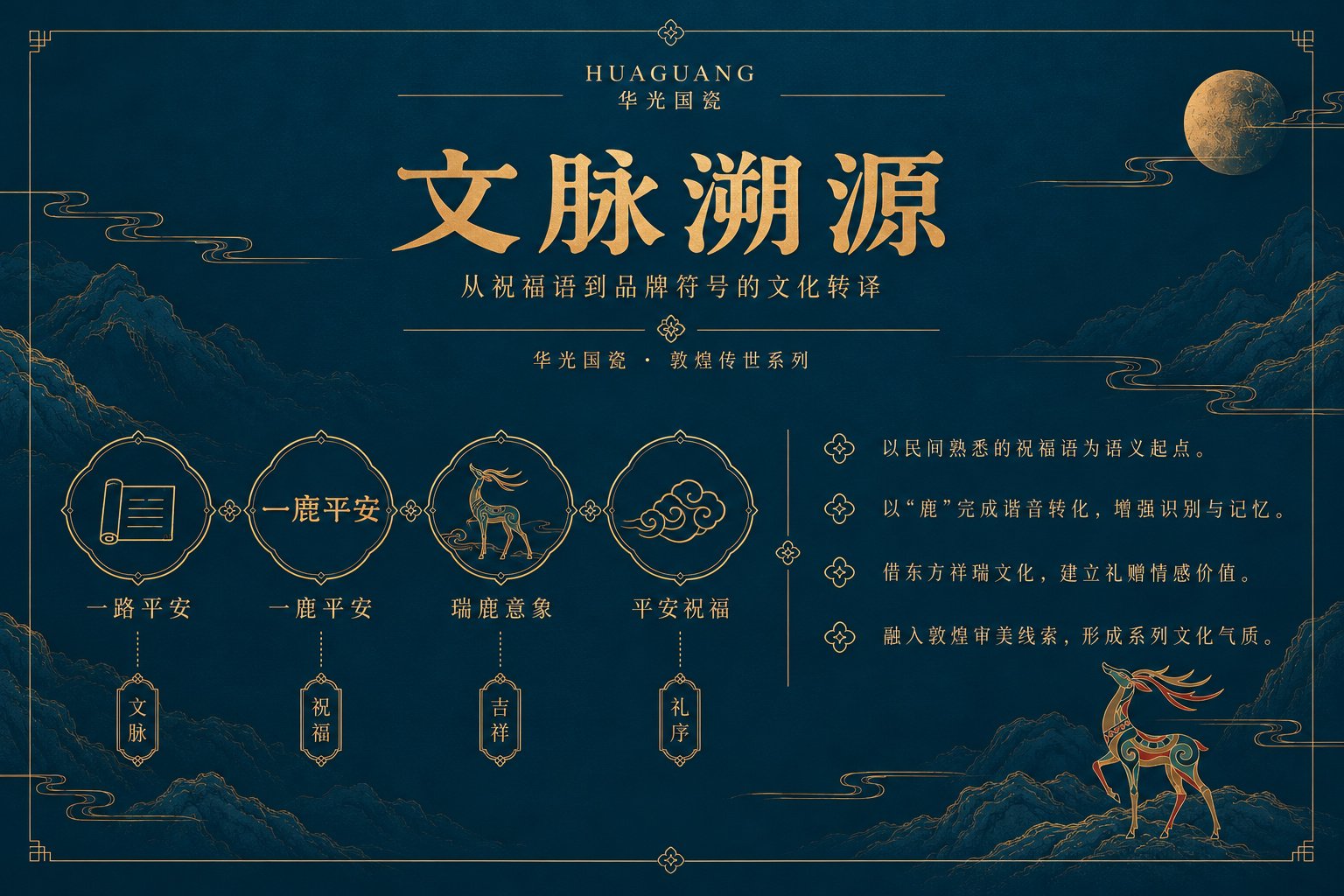 华光国瓷敦煌传世系列一鹿平安文化溯源设计，呈现吉祥寓意、瑞鹿符号与东方文化元素