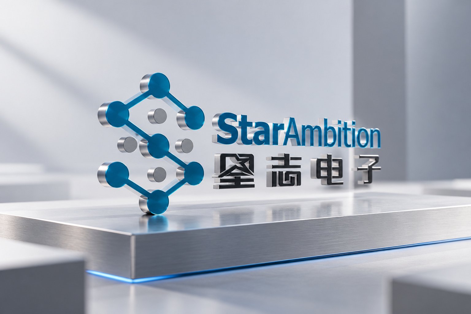 星志电子StarAmbition品牌标志C4D金属质感立体渲染