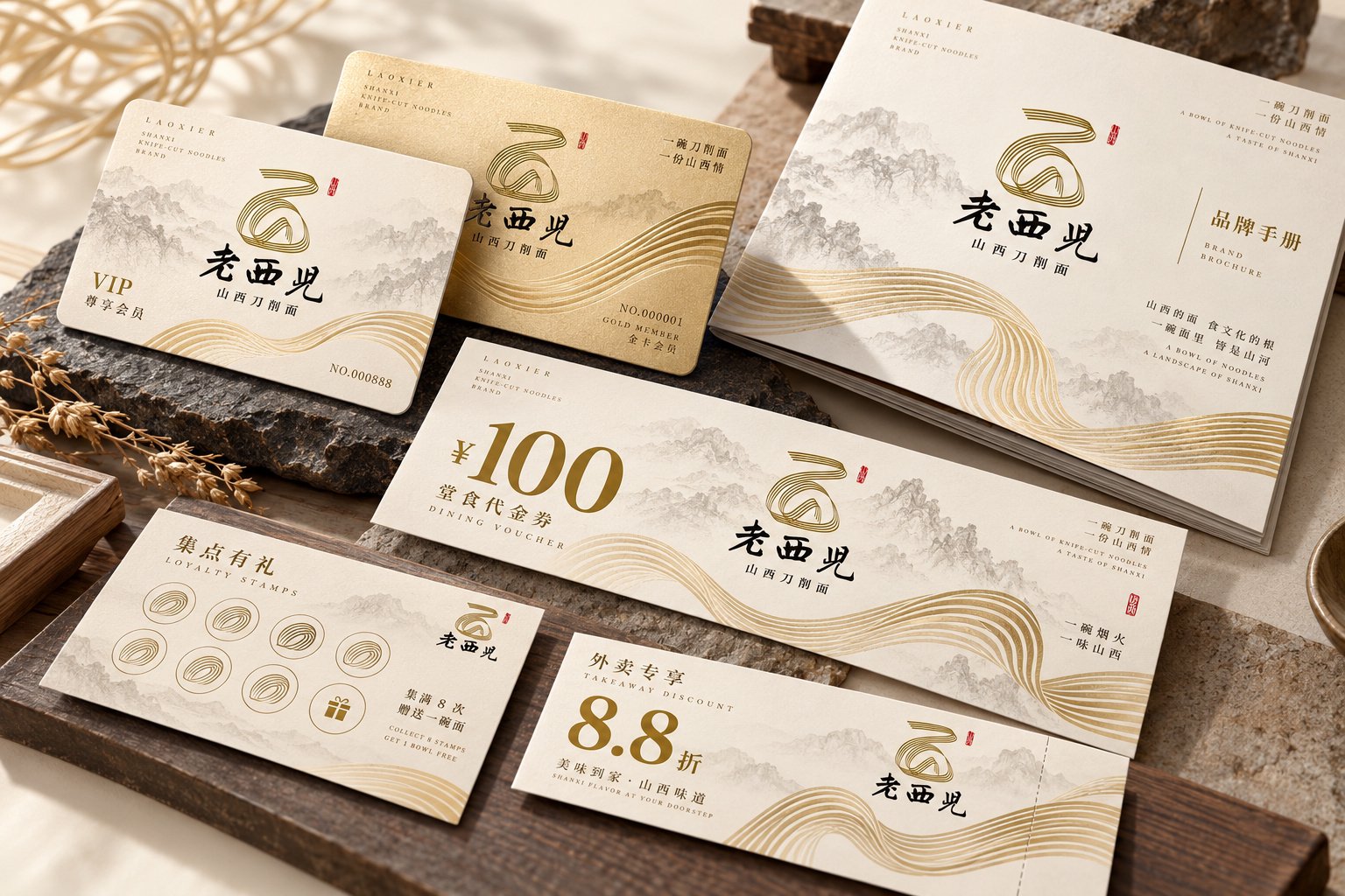 老西儿面馆会员卡代金券与品牌宣传手册设计