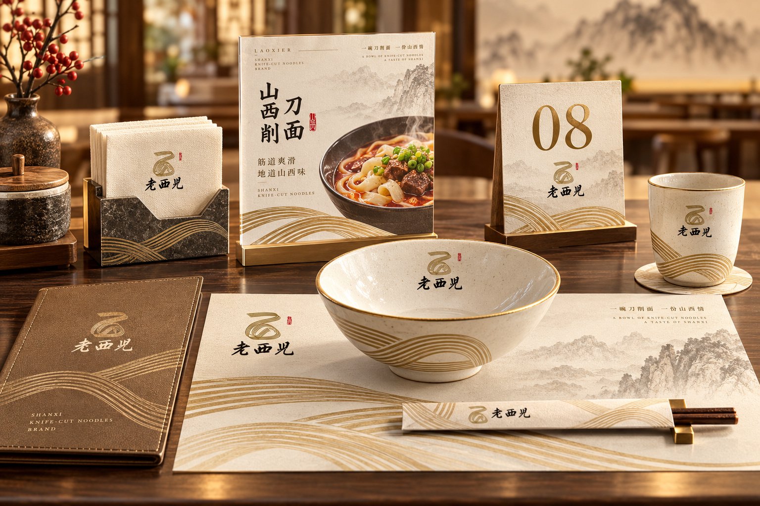 老西儿面馆餐桌用品餐具与品牌视觉延展展示