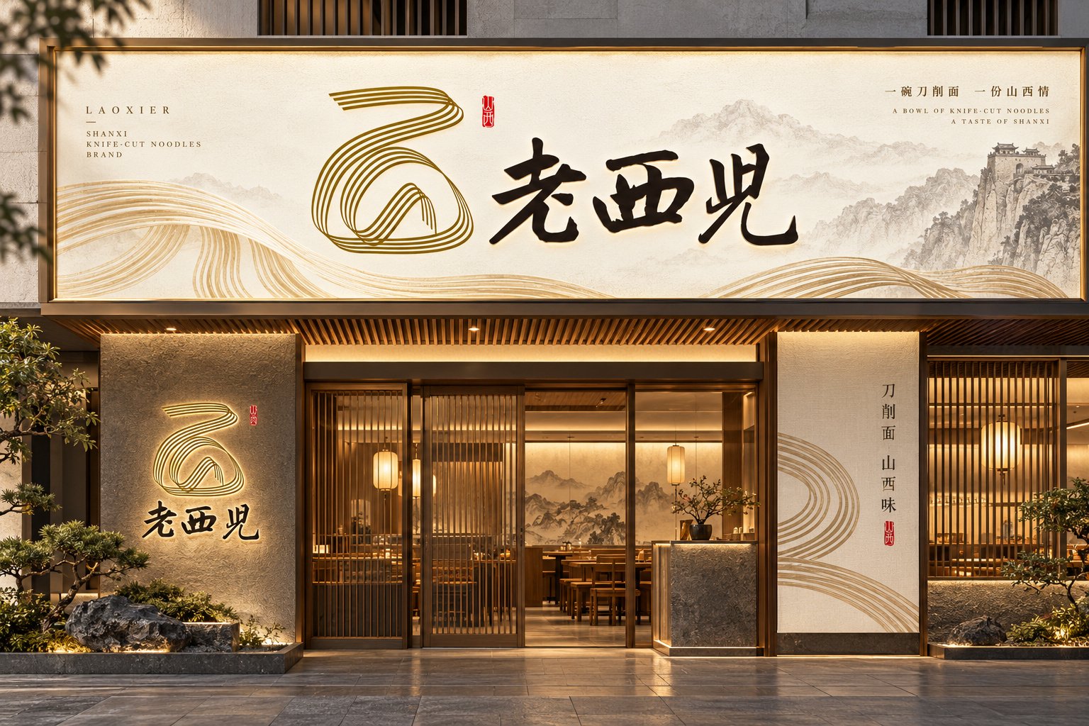 淄博老西儿面馆门头设计与餐饮品牌视觉应用
