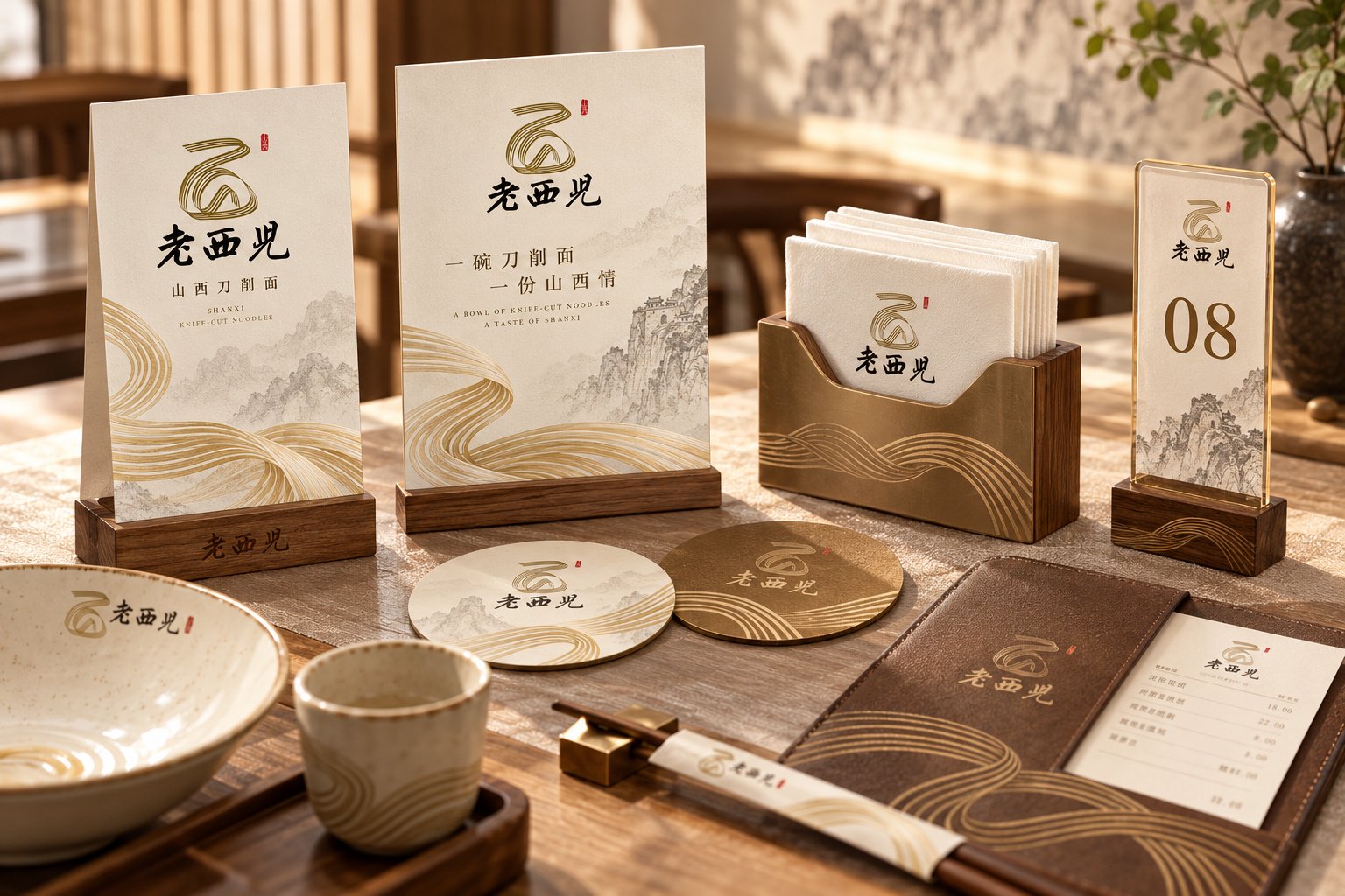 老西儿面馆桌牌菜单架与餐饮桌面品牌物料设计