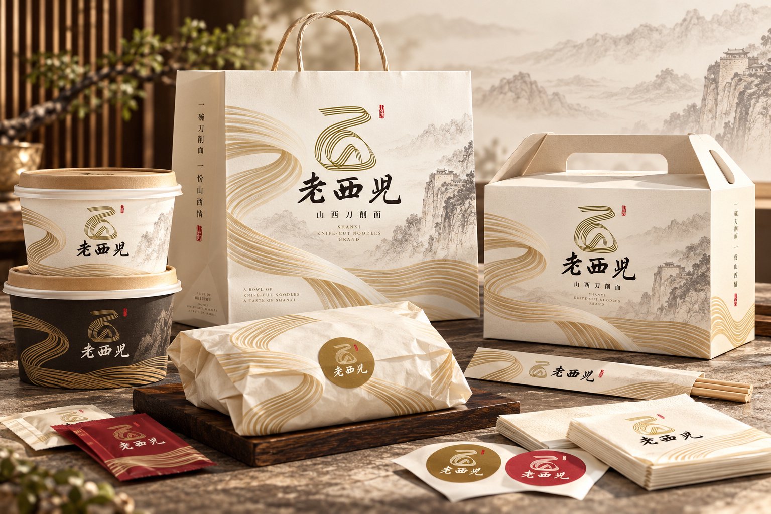 老西儿面馆外卖包装纸袋与餐饮品牌包装设计