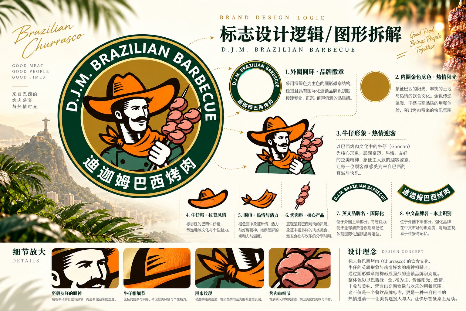 迪迦姆巴西烤肉Logo设计逻辑与图形元素拆解