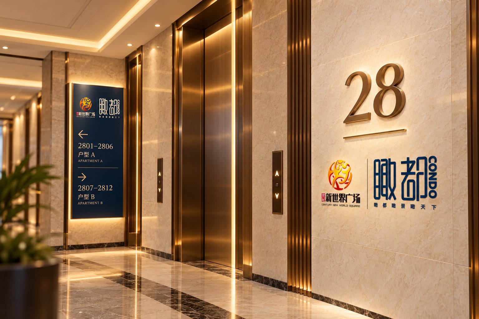 世纪新世界广场瞰都公寓入口形象墙与建筑立面应用