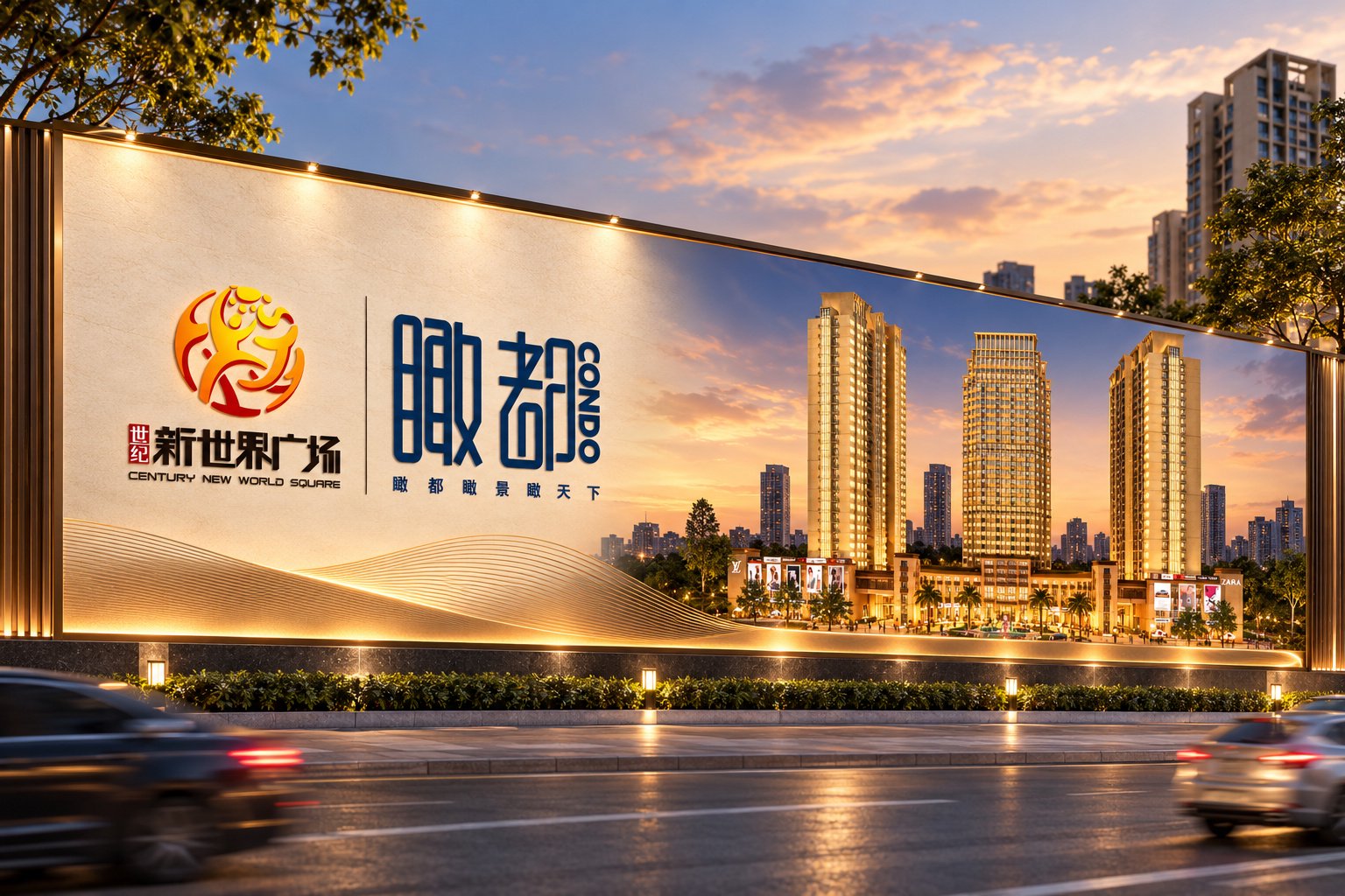 淄博世纪新世界广场瞰都公寓户外品牌形象墙设计